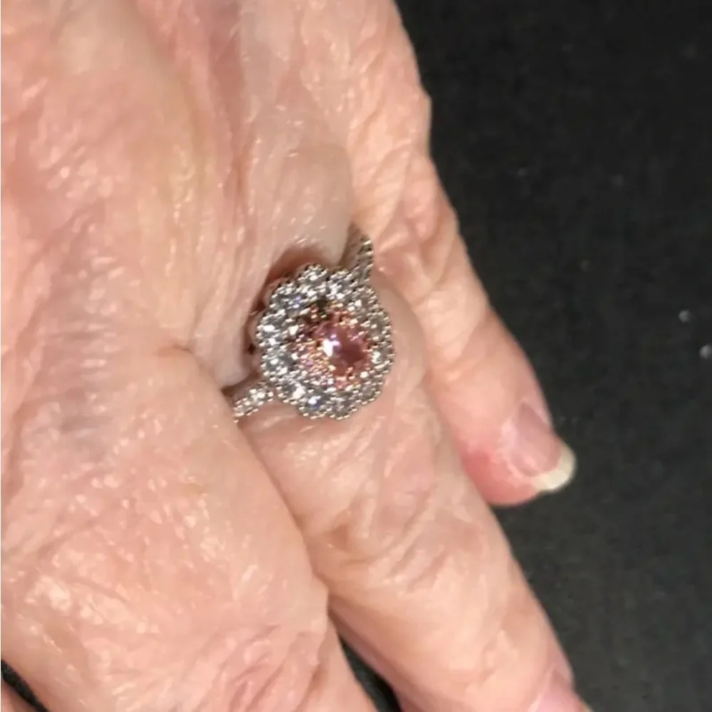 🆕 Beautiful Pink Moissanite Gemstone and Silver Engagement Band Ring - SIZE 7